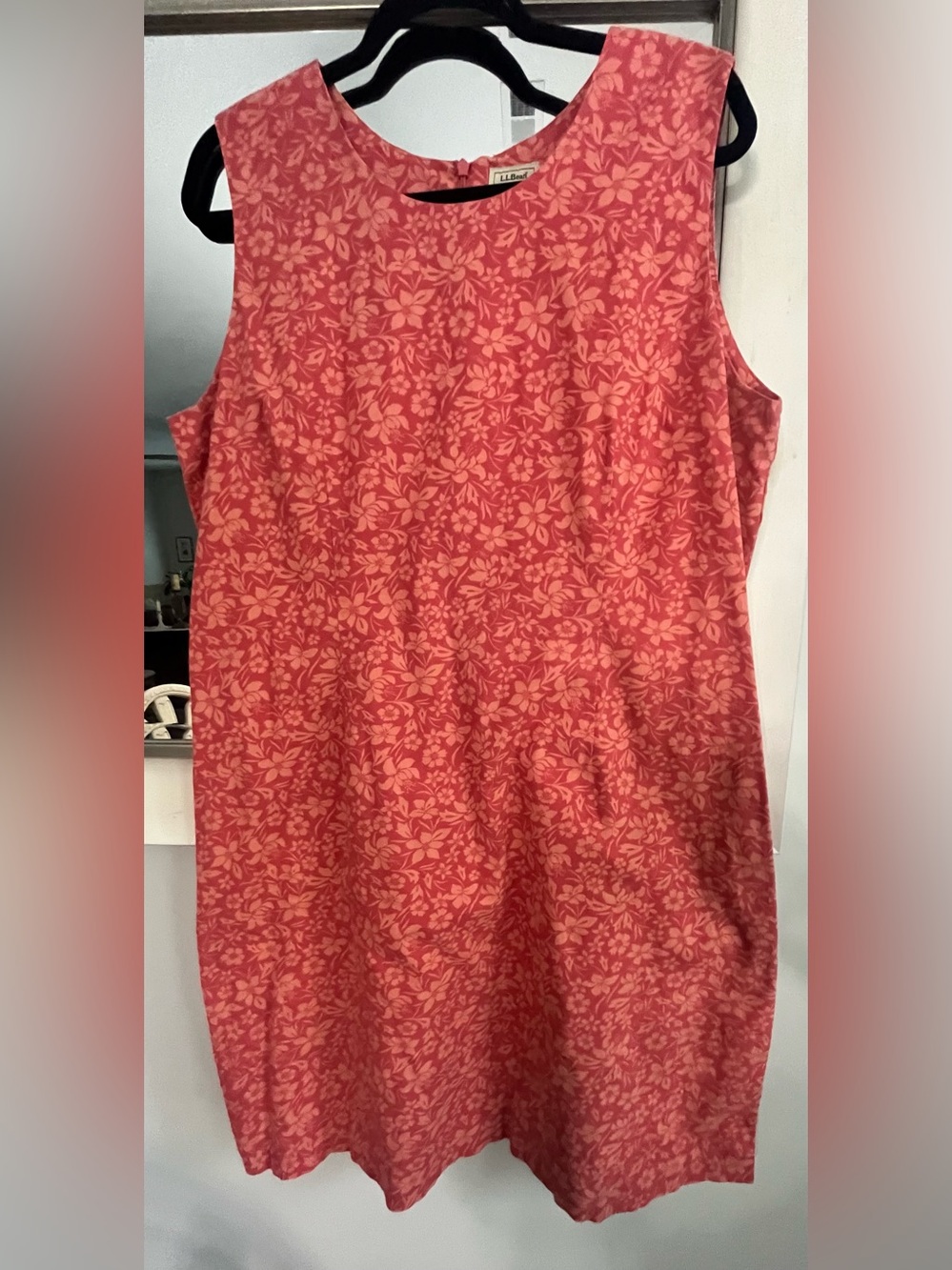 Vintage LL Bean 100% Cotton Coral Floral Cottagecore Shift Dress size 18